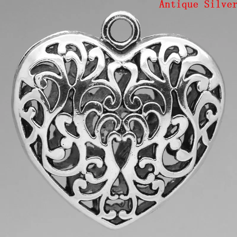 

DoreenBeads Charm Pendants Heart Antique Silver Hollow 5.1x5cm,3PCs (B23471) yiwu