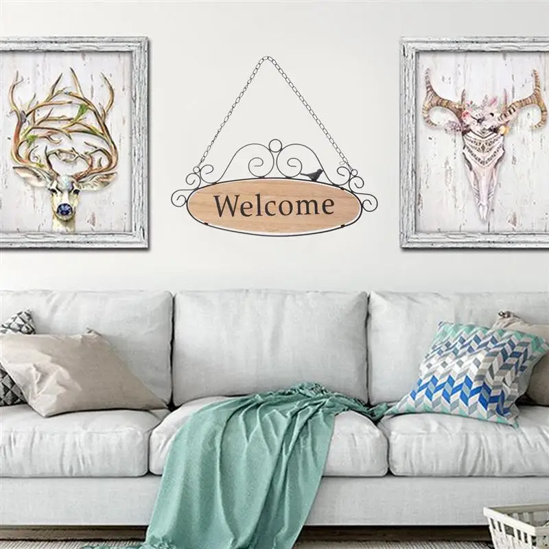 1pc Bird Iron Art Creative Decorative Wooden Welcome Sign Hanging