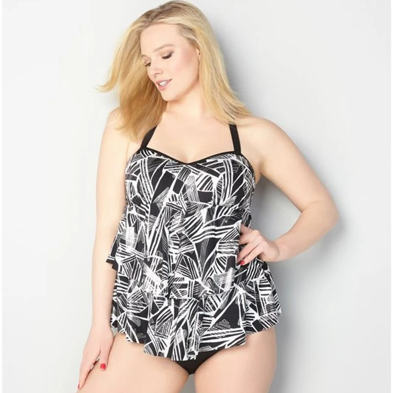 

2019 Plus Size Bikini Set Women Layered Ruffle Push Up Big Size Swimsuit Sexy Print Swimwear Large Size Bikini Set Bathing Suit