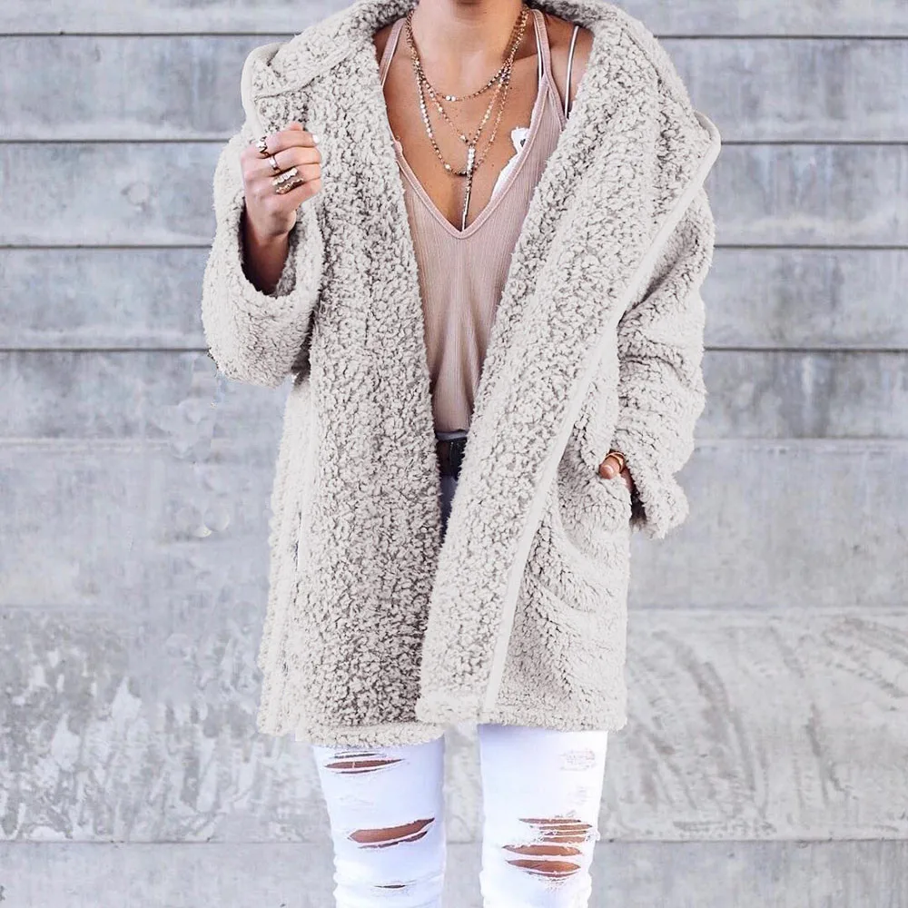 

Outerwear & Coats Jackets Ladies Soft Teddy Sherpa Fleece Hooded Jumper Hoody With Pocket coats and jackets women 48
