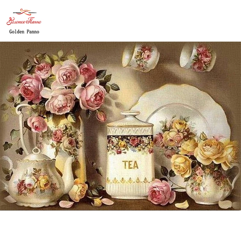 

GOLDEN PANNO Diamond Painting Full Square 5D Diy Daimond Embroidery Diamant Mosaic Sale Displasy Broderie Diamant Kitchen Flower