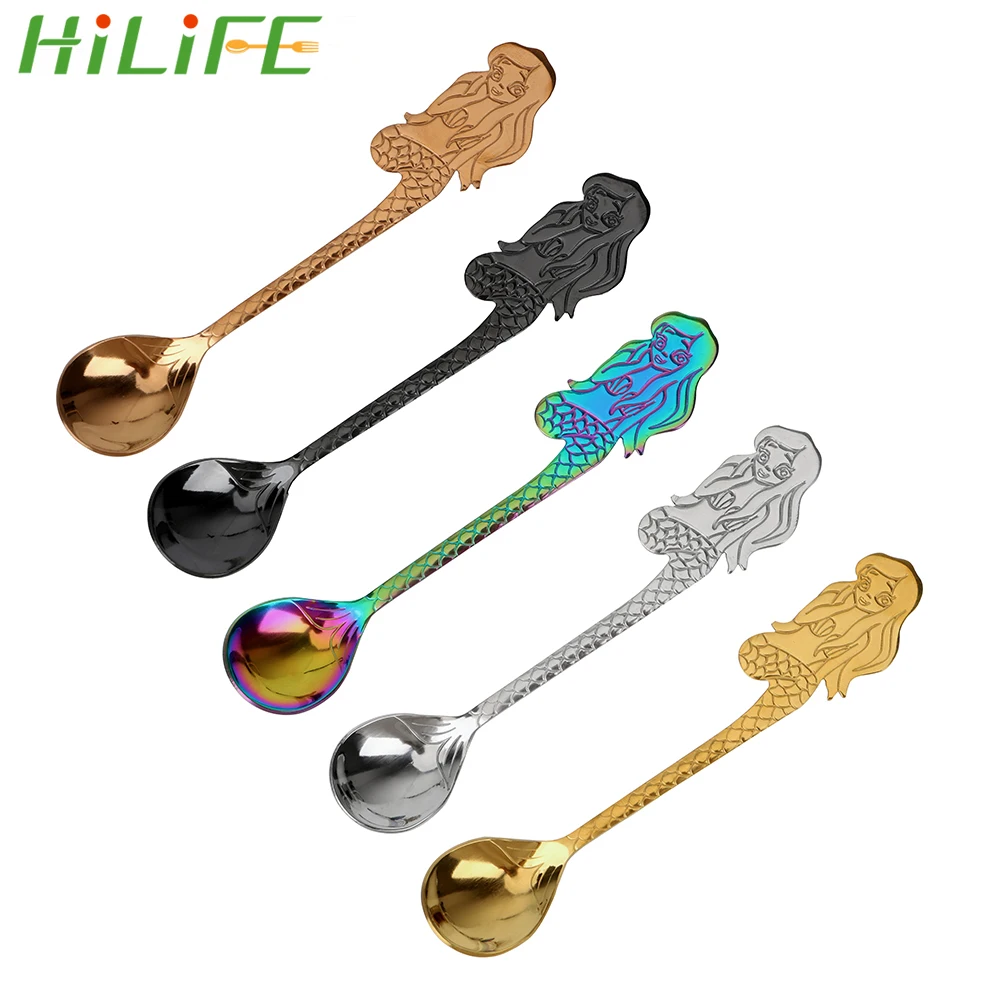 HILIFE креативная кофейная ложка Flatware кофейная подставка для вина из нержавеющей стали 12,5 см кухонный гаджет Русалка ложка с украшением