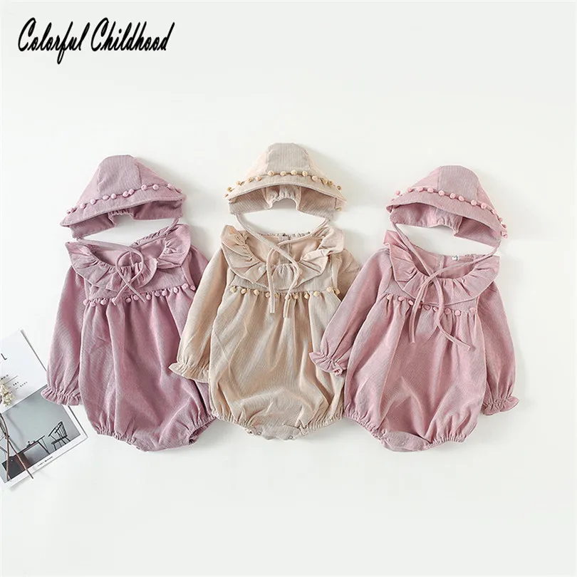 Soft breathable tassel infant baby romper Spring autumn Corduroy long