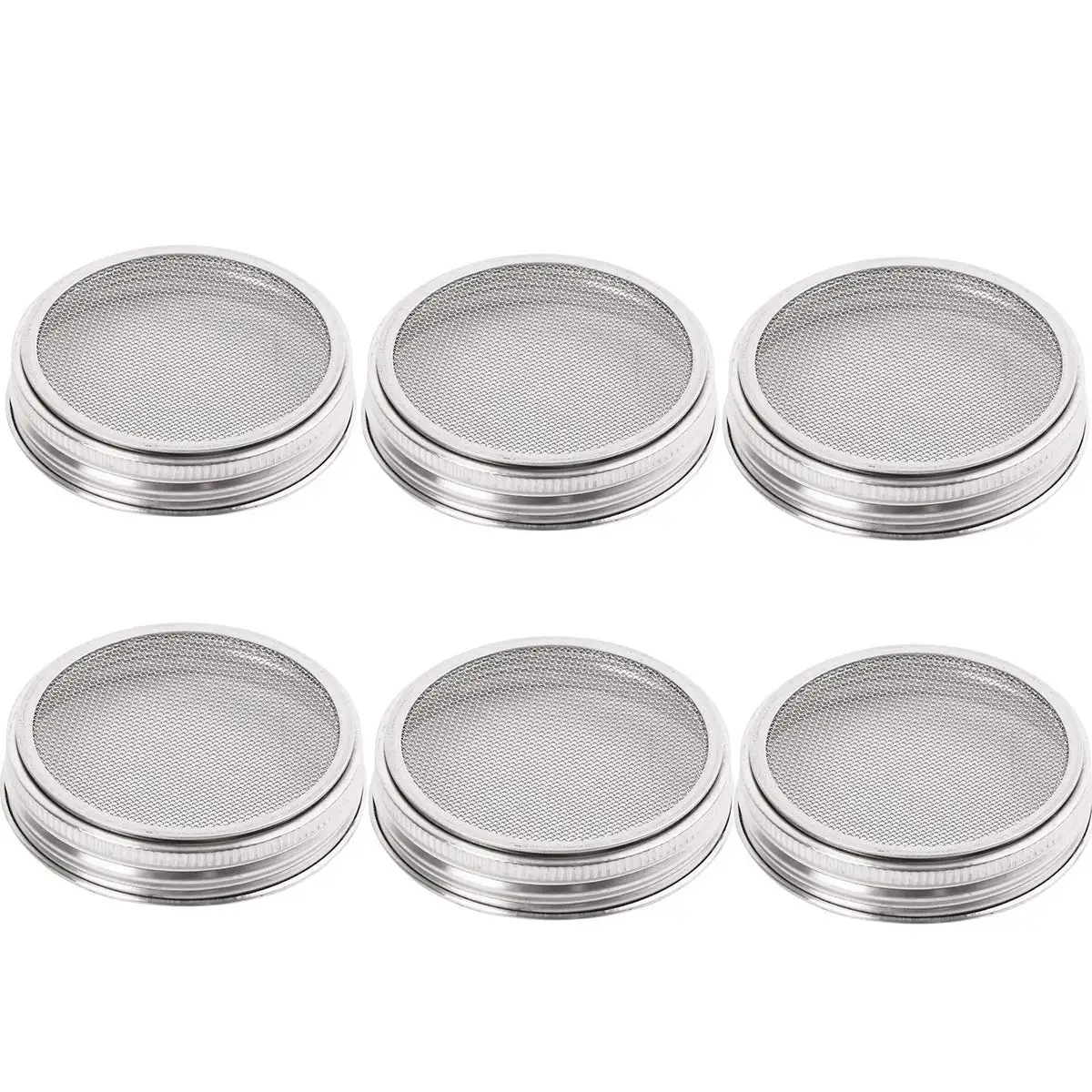 NHBR 6 Pack Stainless Steel Sprouting Lids Curved Mesh Jar Sprouting