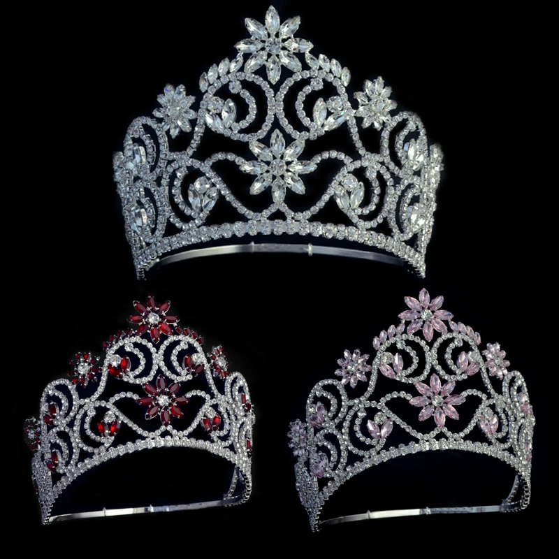 Crowns Tiaras Pink And Red Rhinestone Crystal Adjustable Headband Bridal Wedding Hair Jewelry Tiaras Pageant Queen Crown Mo241 pink crystal wedding belts gold plated moroccan flower rhinestone waist chains luxury caftan jewelry arabic wedding collections