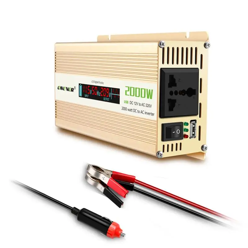 

2000W Car Inverter Converter DC 12V to AC 220V Car Power Inverter With LCD Digital Display Support Buzzer Alarm