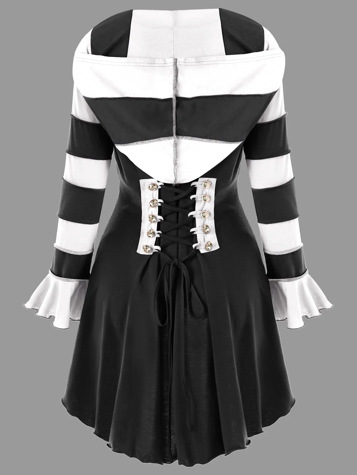 

Wipalo Striped Color Block Hooded High Low Double Breasted Corset Coat Women Gothic Back Lace Up Trench Ladies High Low Overcoat