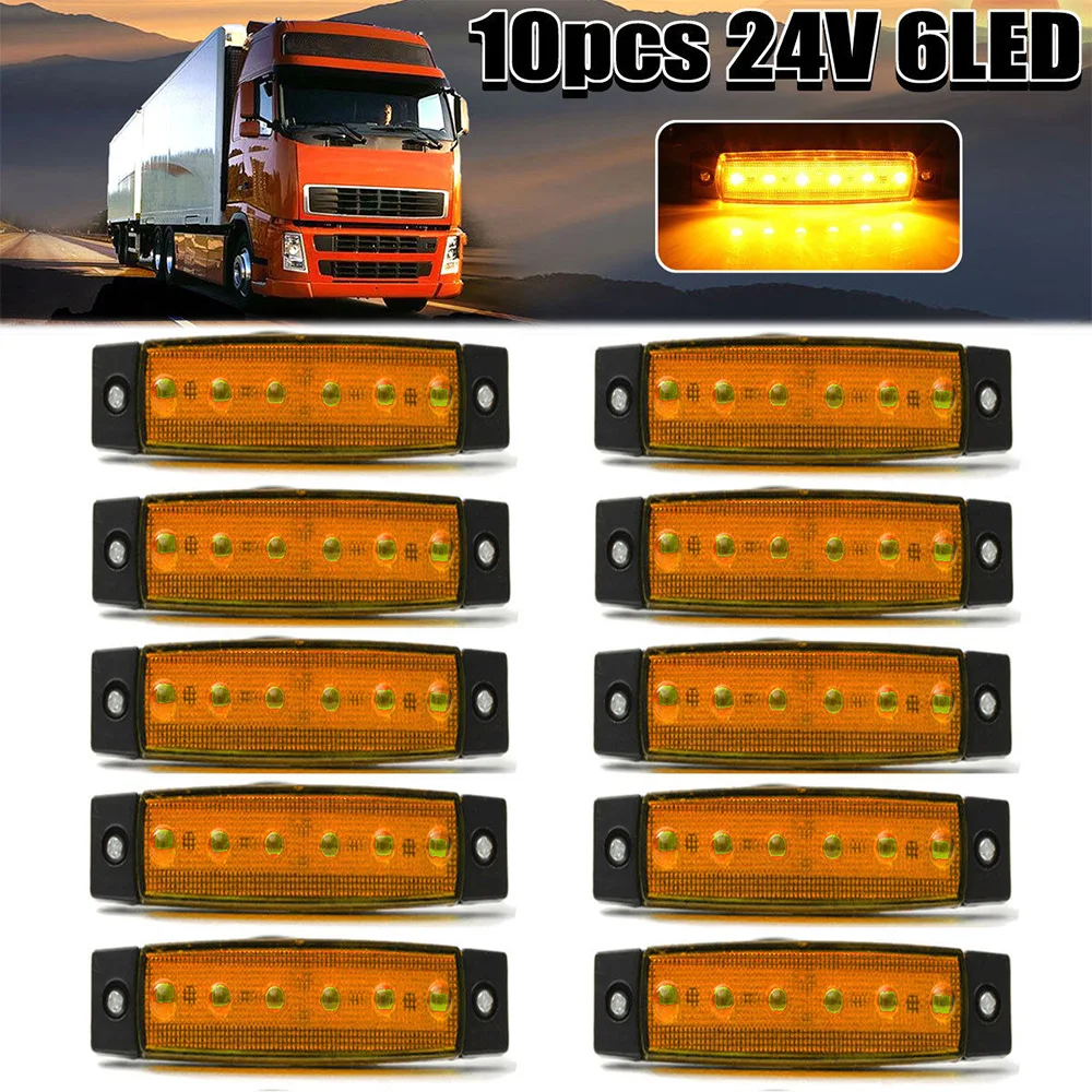 

10pcs Yellow 24V 6 LED Super Light Side Marker Indicators Lights Lamp For Bus Truck Trailer