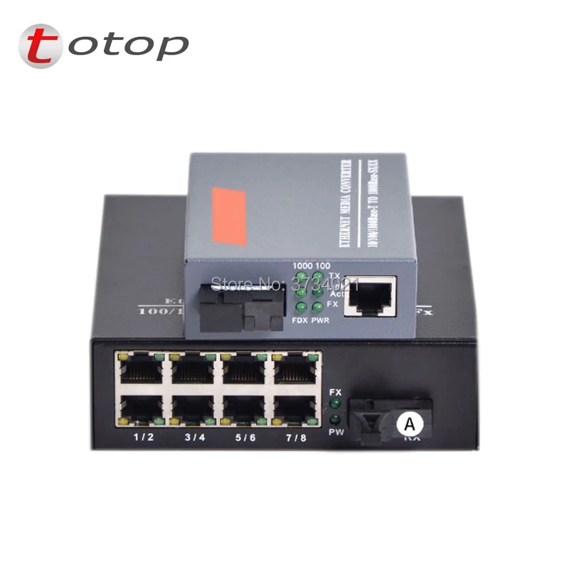 1 Pair 10//100//1000Mbps Fiber Optic Ethernet Media Converter Gigabit 8 RJ45 Port