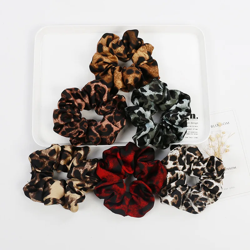 

2 PIECES Scrunchies For Women New Spring Summer Ribbon Hair Bands Leopard Print Pony Tail Tie Large Fabrics Elastic Rubber 2019