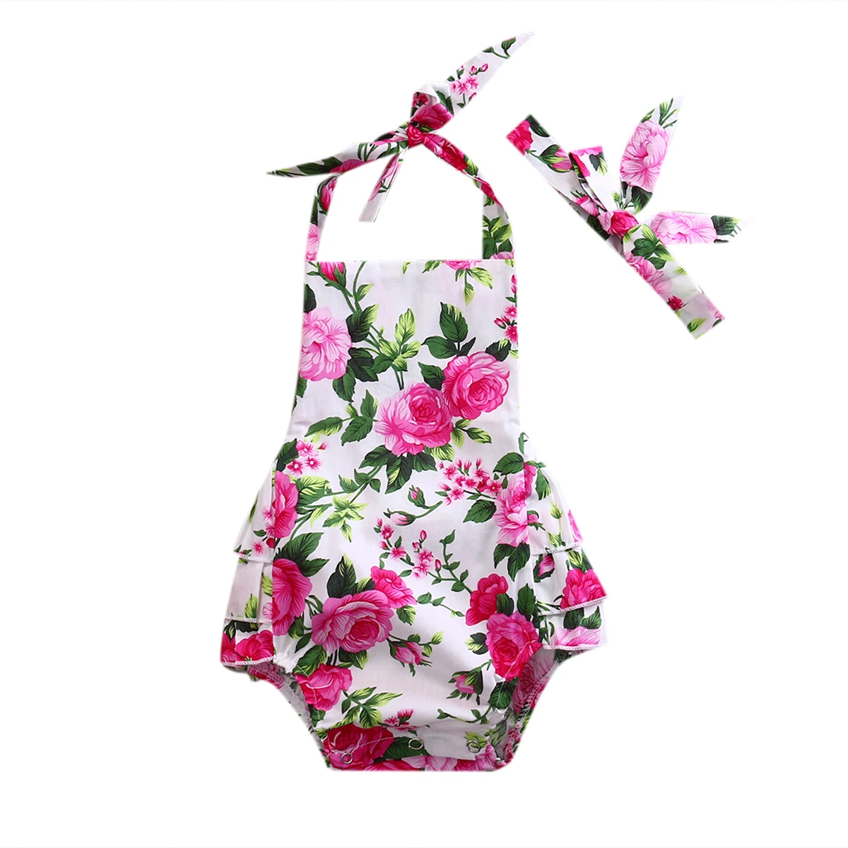 

Newborn Baby Girls Floral Ruffle Sleeveless Halter Print Casual Summer Romper Jumpsuit Clothes Summer