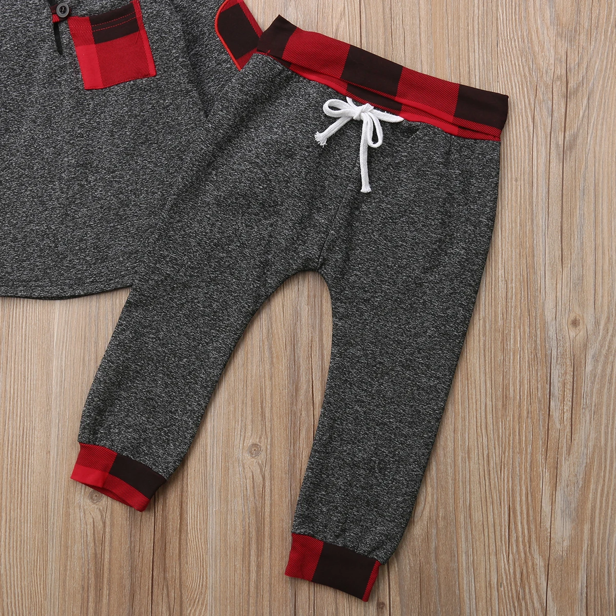 Newborn Baby Girls Boys Warm Plaid Hooded Sweatshirt+Pants 2PCS Outfits Clothes Set