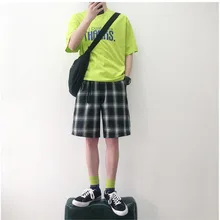 Мужская верхняя одежда шорты лето новая популярно среди молодежи свободные клетчатые спортивные шорты пять брюки персонализированные повседневная мужская одежда