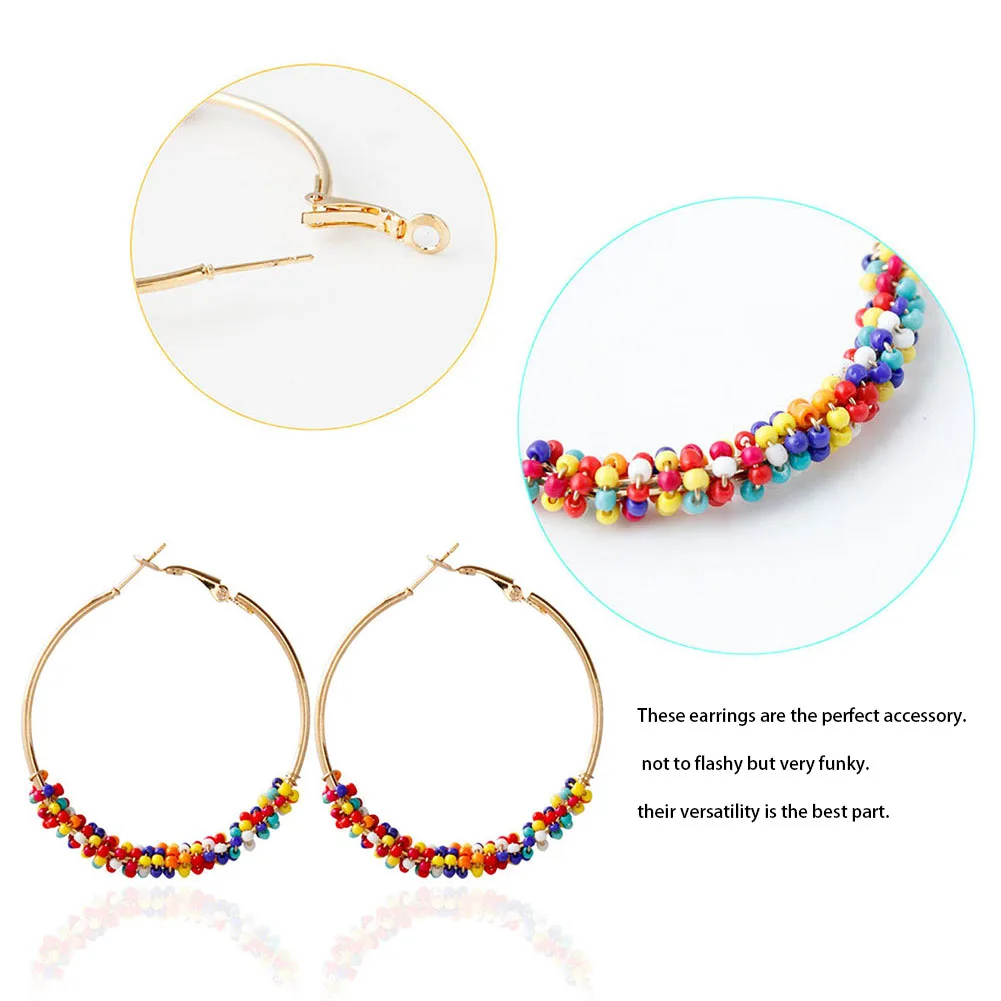 

Multicolored Charm Vintage Earrings Ethnic Bohemia Accessory Metal Big Hoop Bead