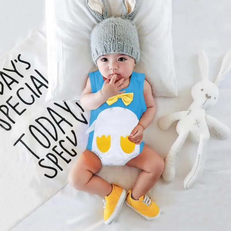 

Baby rompers summer style Penguin baby boy clothes Summer Sleeveless Cartoon Penguin Baby Rompers Cute Bowknot Girls Jumpsuit