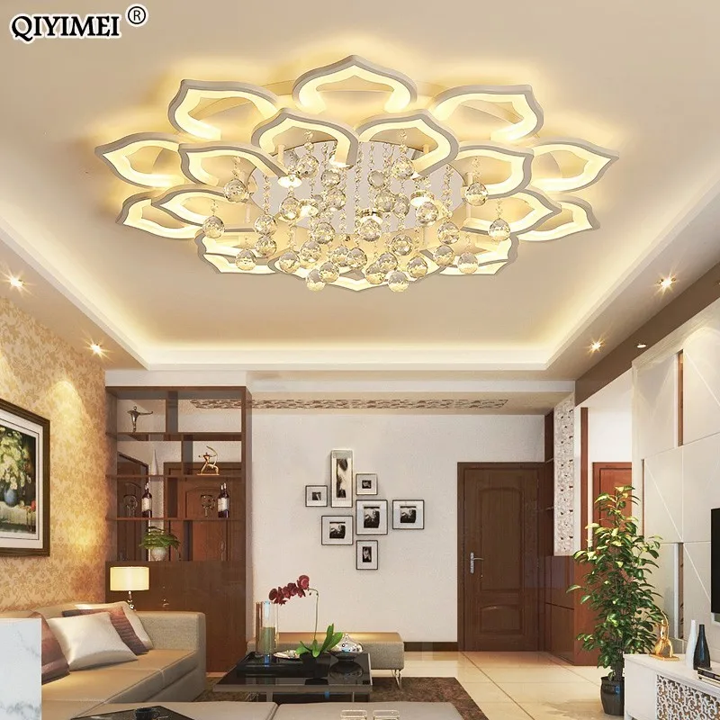 Moderno para Sala de Sala de Estar Quarto Conduziu a Lâmpada Interior Reguláveis de de Branco Acrílico Luzes Lustre Estar Quarto Controle Remoto Home Luminárias Reguláveis de