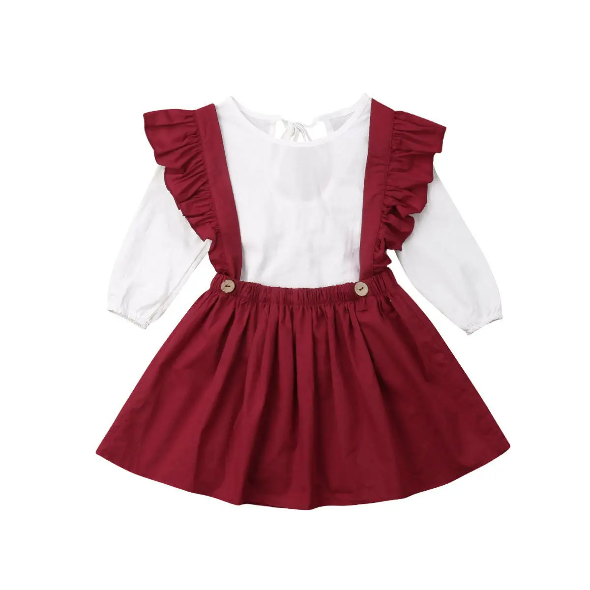 

2019 Newest Style Spring Autumn 2PCS Kids Girls Long Sleeve Tops+Overalls Skirts Adorable Clothes Outfits Set Size 2-7Years