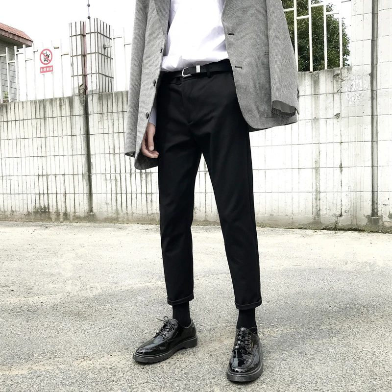 Men's Trousers 19 Spring New Youth Popular Wild Solid Color Casual Pants Nine Points Slim Trousers Student Casual Men's Clothing