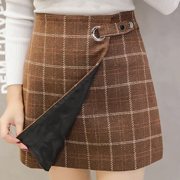 

Plaid Japanese Kawaii Mini Skirt Women Empire Student School Uniform Skirts 2019 Winter Office Lady Above Knee Button Slim Skirt