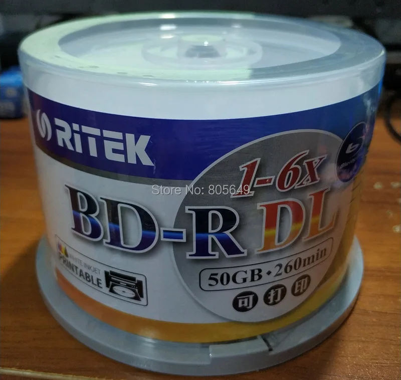 

freeship BD-R 50G 50 PCS/Pack - RITEK BD-R 1-6X 50GB BDR Disc Printable Blue-ray BD-R Blank disc RiDATA 4X