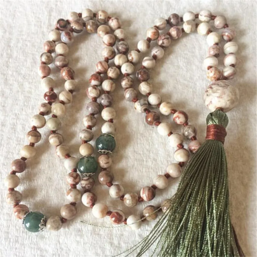 Натуральная коричневая кисточка 108 ожерелье e узел бусина унисекс mala spirituality
