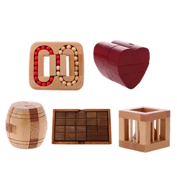 

5pcs Wooden Kongming Lock 3D Puzzle Brain Teaser Intelligence Development Game Early Learning Educational Toys for Children Kids