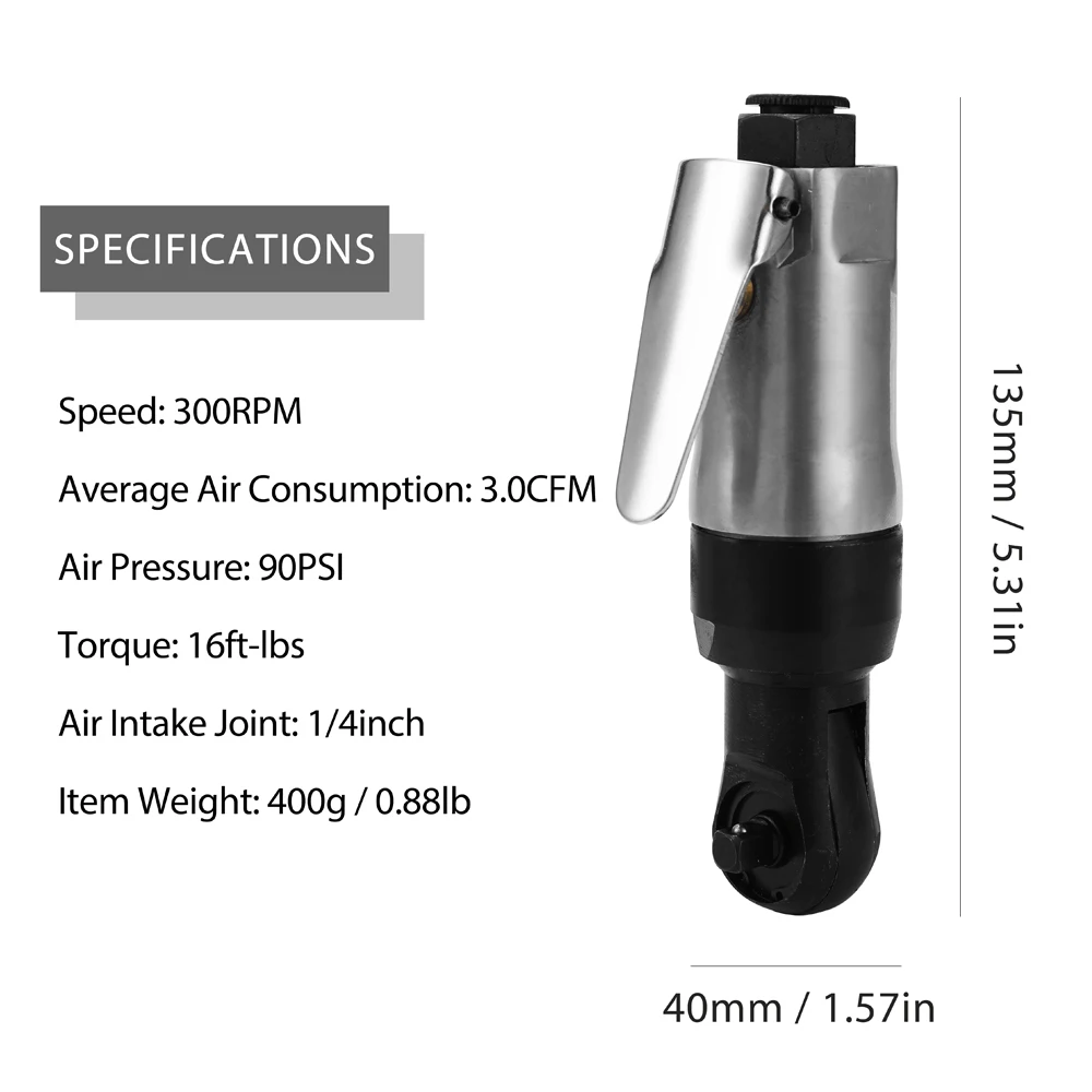 

1/4" Mini Straight Shank Square Drive Pneumatic Air Ratchet Polished Chrome Tool For Car Repairing Metal Air Wrench