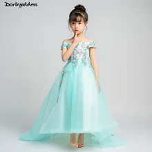 Мятно-зеленое короткое платье с цветочным узором спереди и длинными рукавами для девочек г., кружевное платье с аппликацией для первого причастия для маленьких девочек, Пышное Платье