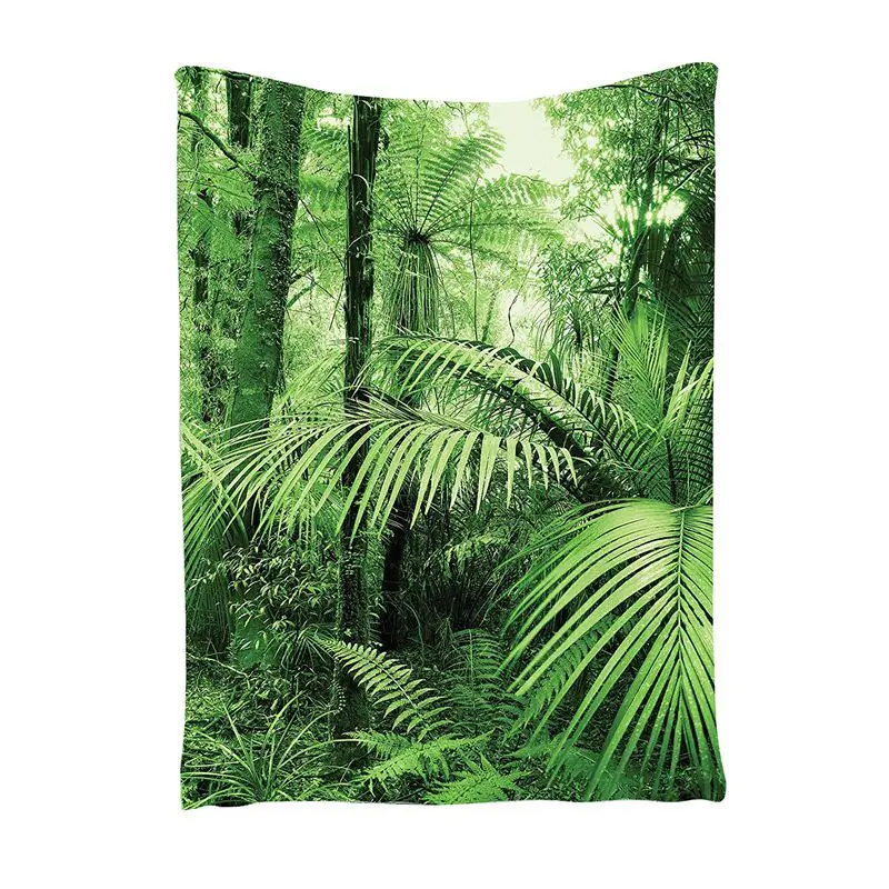 

New-TaTropical Rain Forest Green Tapestry , Palm Trees And Exotic Plants in Jungle with Wild Nature Zen Theme Art Decorations,