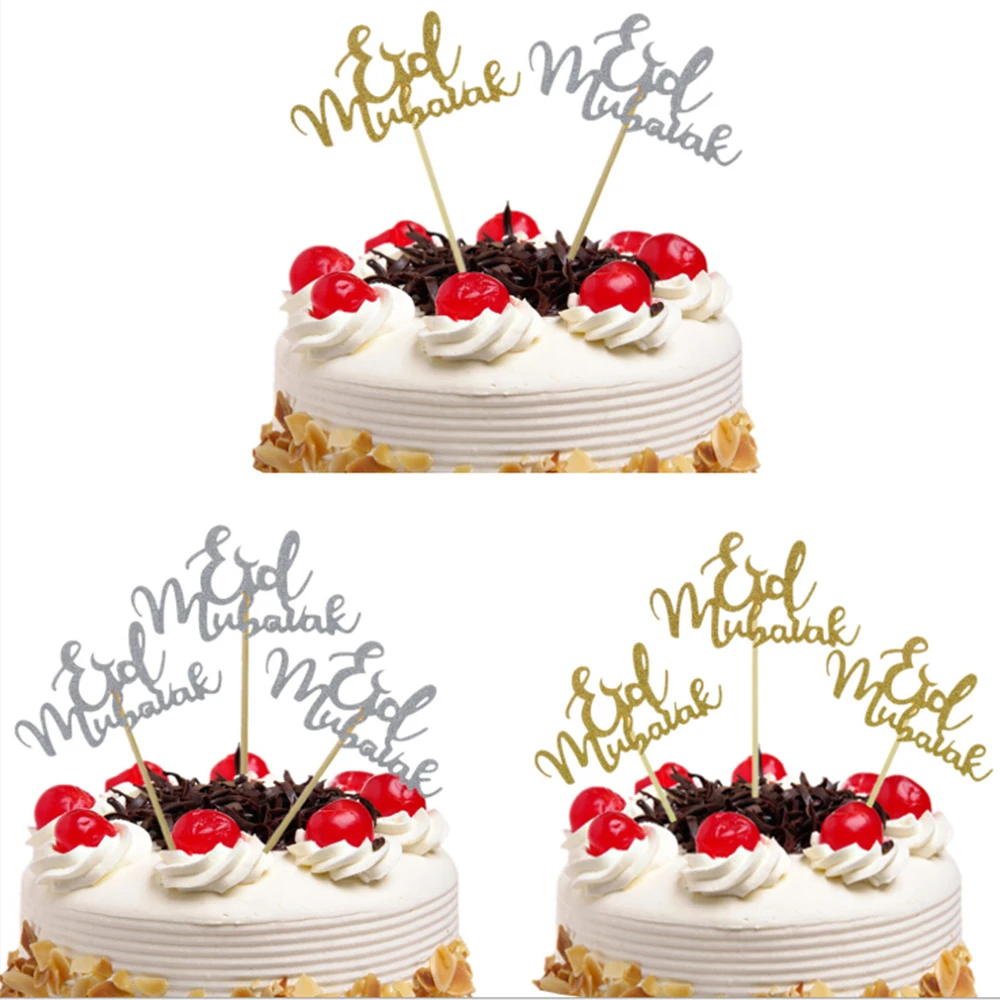 

5pcs Eid Mubarak Cake Toppers Muslim Ramadan Cupcake Baking Decor Item Trendy 12*6cm
