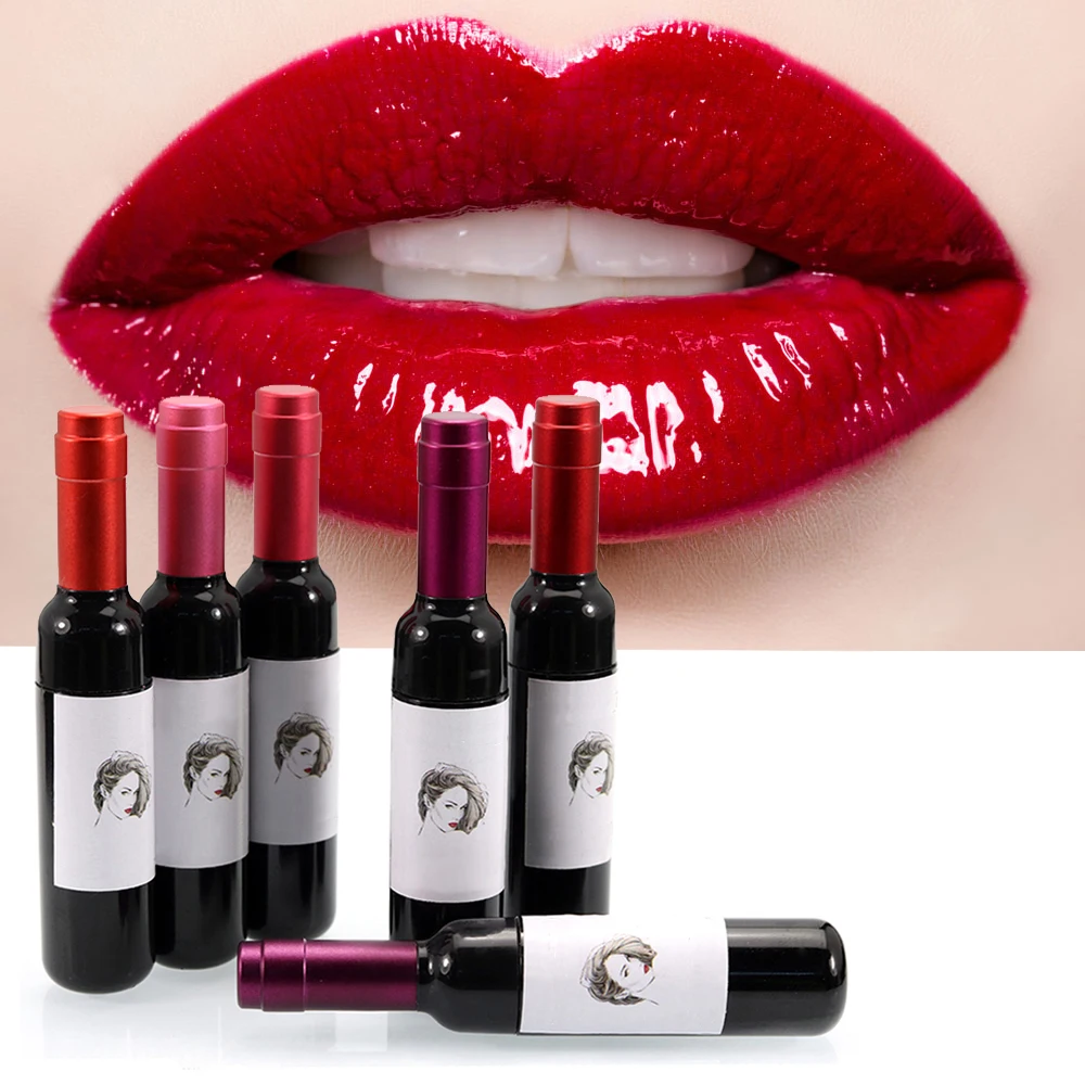 

Red Wine Bottle Lip Tint Long Lasting Liquid Lipstick 6Color Non-stick Lip Gloss Brand New 6 Colors Stained Makeup Lip Gloss