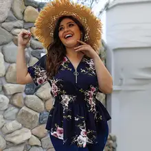 Chemisier imprimé Floral en mousseline de soie, surdimensionné avec col en V, pour femmes, grande taille, tenue de soirée xxxl xxxl, été, 2020