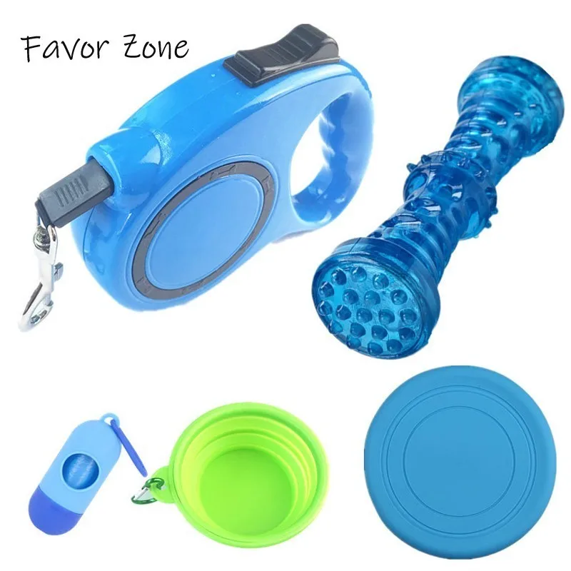 

Automatic Retractable Dog Leash Toy Set Nylon Durable Dog Leads For Dogs Molar Stick Flying Disk Silicone Bowl Capsule 5 In 1