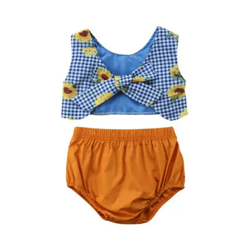 

2019 Summer Toddler Baby Kids Girl Sunflower Tank +Shorts 2pcs Outfits Clothes Sunsuit Size 1-5Y