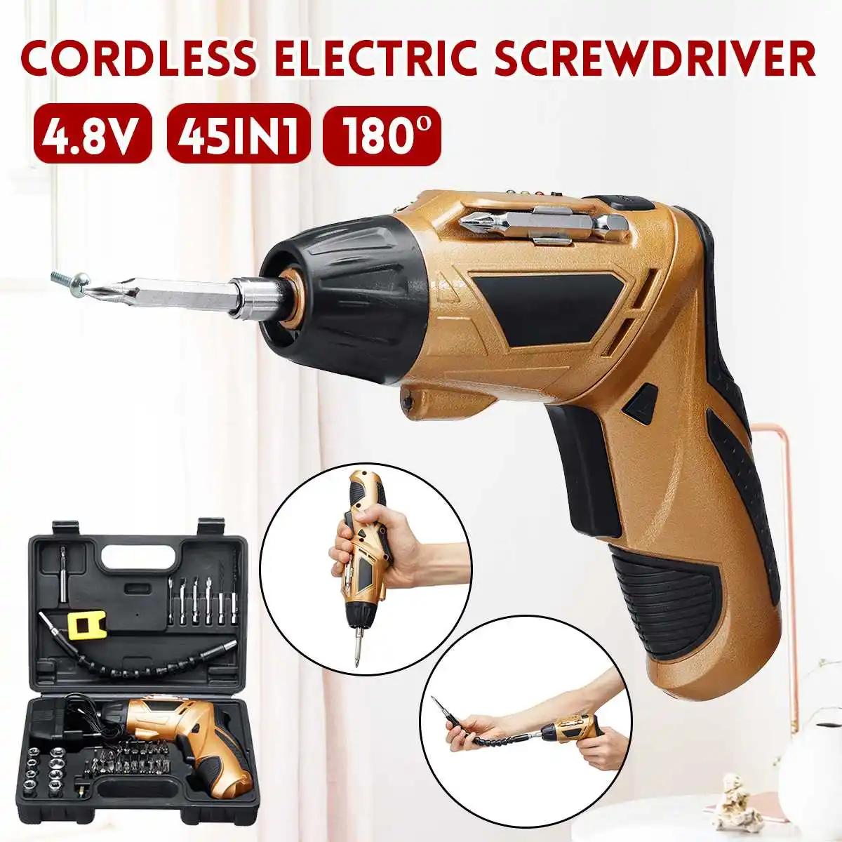 

Wireless Cordless Electric Screwdriver Household Rechargeable battery Screwdriver with Twistable Handle with LED Torch