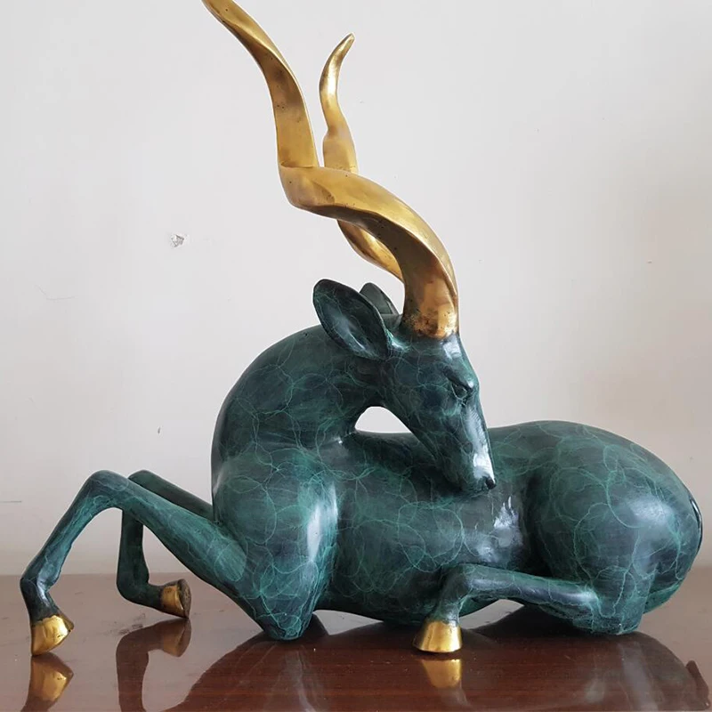 

Bronze Deer Sculptures Home Office Hotel Upscale Villa Desktop Decoration Crafts Deer Bronze Statues Modern Desktop Ornaments