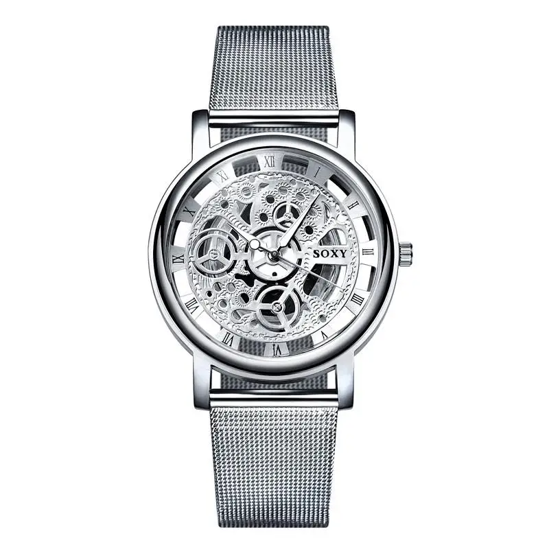 2020 модные мужские часы с гравировкой полые Reloj Hombre кварцевые наручные сетчатым