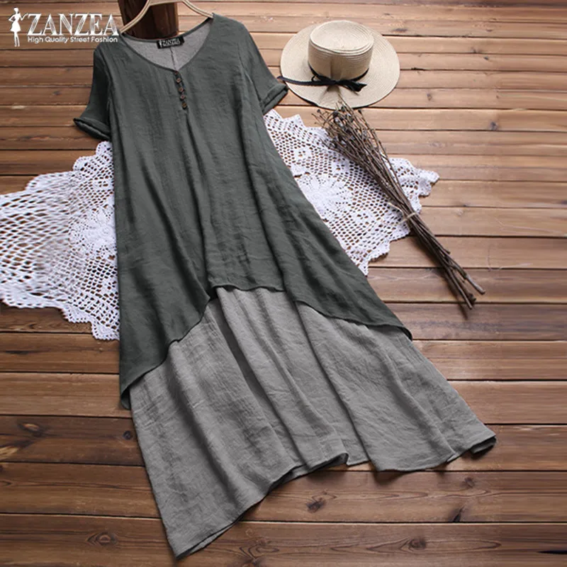 ZANZEA летнее платье женский сарафан размера плюс Vestidos Повседневные платья из двух частей платье для пляжной вечеринки женское платье до середины икры