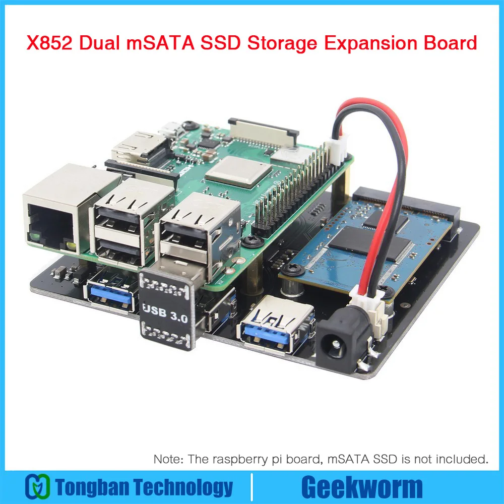 

Raspberry Pi Dual mSATA SSD Storage Expansion Board X852 USB3 Module for Raspberry Pi 3 Model B+(plus)/3B/ROCK64