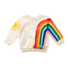 Pudcoco/крутые пальто для маленьких девочек рубашка с принтом радуги и солнца осенняя одежда куртки с длинными рукавами, пальто для маленьких девочек