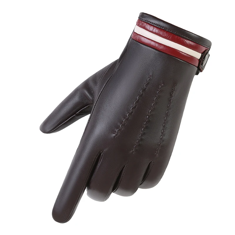 

Genuine Leather Gloves Man sheepskin add velvet warm gloves touch screen gloves winter telefingers gloves men MLZ114