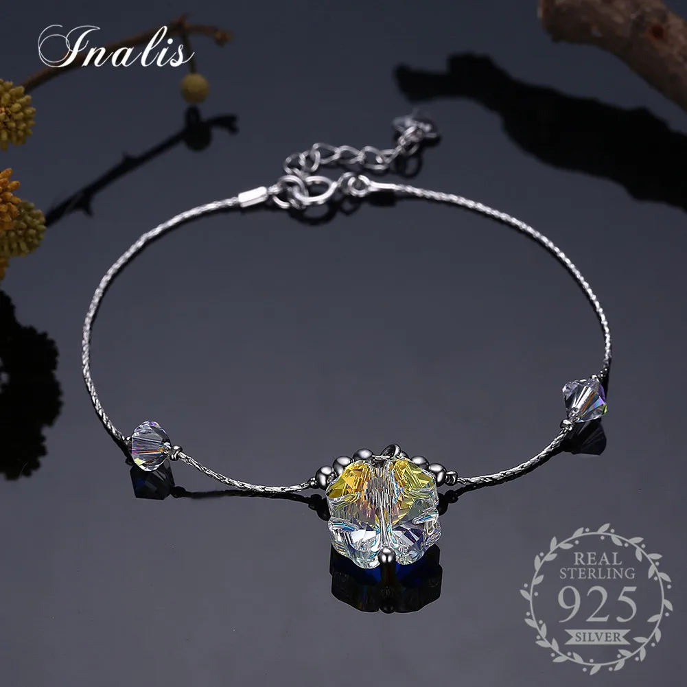 

Silver 925 Crystals From Swarovski Clear Clover Crystal Bracelets For Women Fine Jewelry Romantic Engagement Gifts