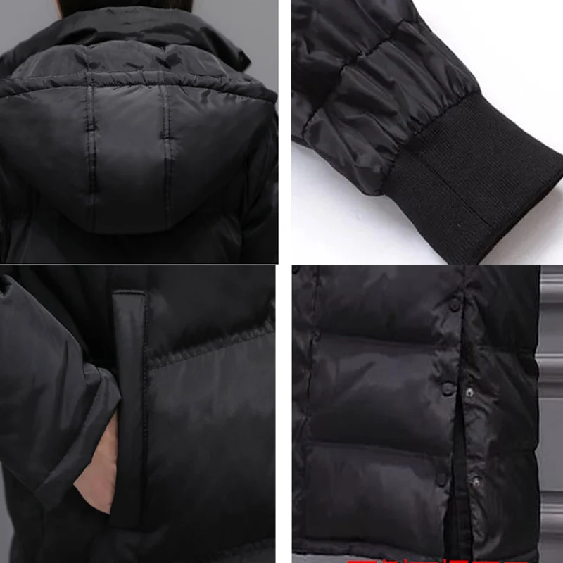 Черное пальто с гусиным пером, Длинная зимняя пуховая куртка, Женская парка на утином пуху, Толстая теплая тонкая верхняя одежда с капюшоном, размера плюс, oke130