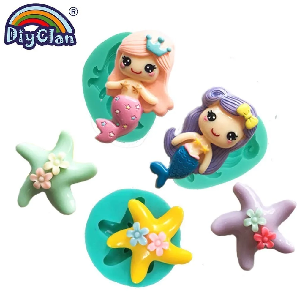 

Mermaid Silicone Mold For Fondant Cake Decorating Cartoon Girls Chocolate Cupcake Silicone Form For Polymer Clay Tools Sea Star