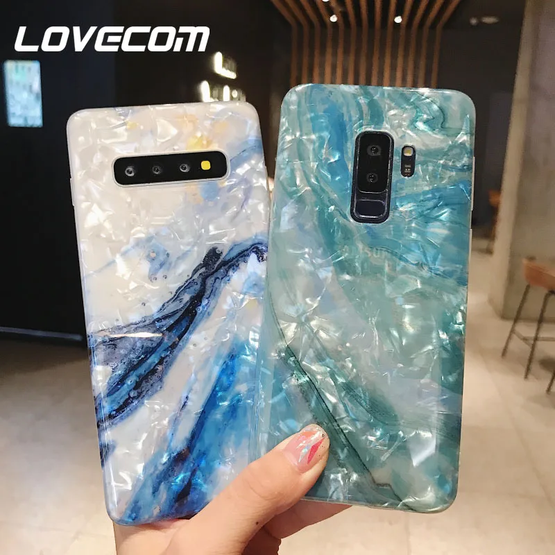 

LOVECOM Luxury Shell Marble Texture Cases For Samsung Galaxy S10e S10 S9 S8 Plus Note 8 9 Shockproof Soft IMD Phone Back Cover
