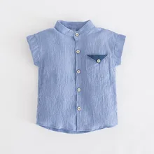 Рубашки для мальчиков г. летние детские льняные рубашки блуза с карманами для От 2 до 8 лет Одежда для маленьких мальчиков детская повседневная одежда синего и зеленого цвета