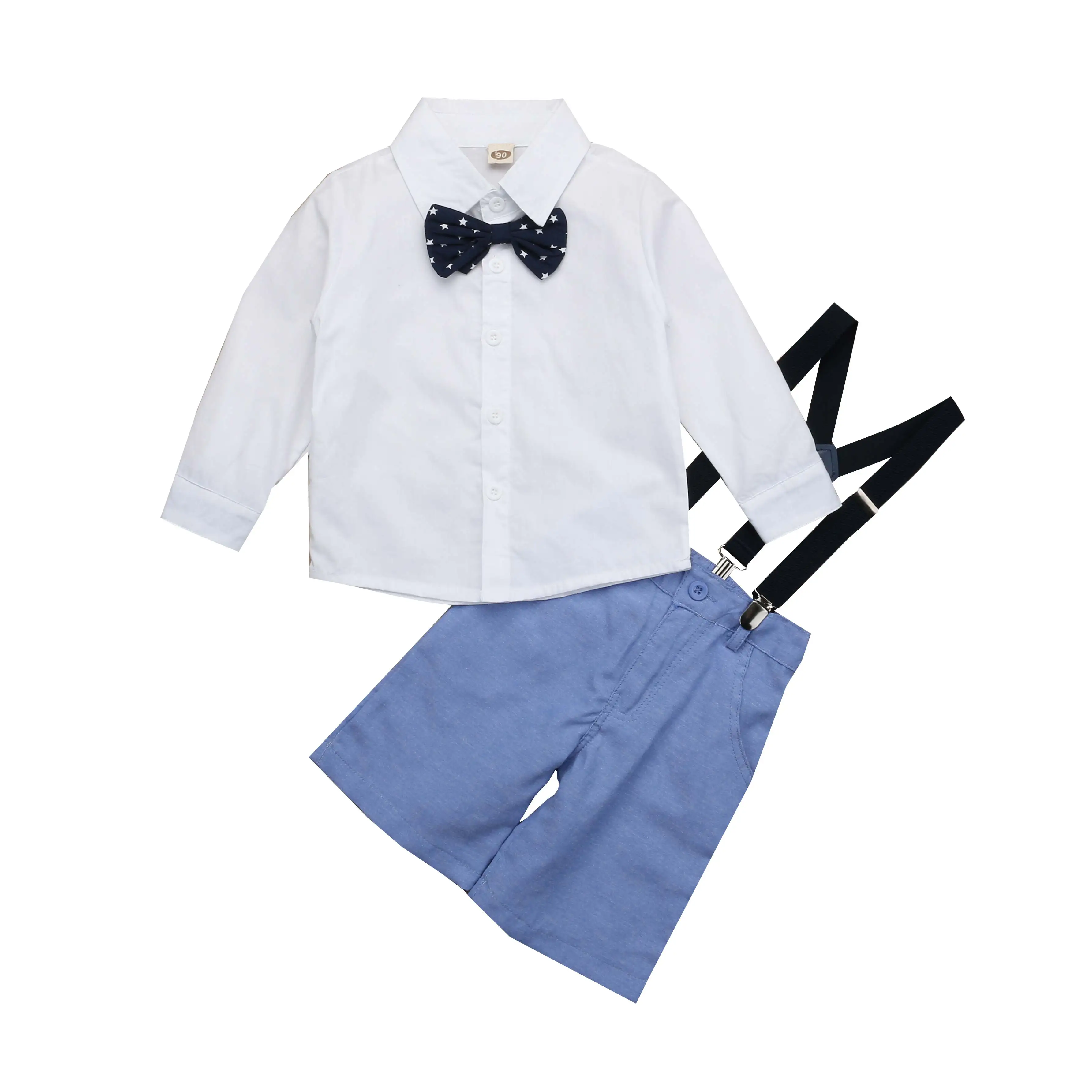  2Pcs Toddler Baby Boys Gentleman Clothes Sets Party Wedding Kids Boys Tops Overalls Jean Suspender 