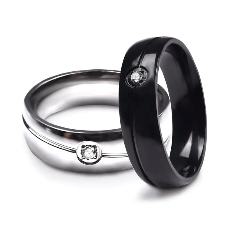 YAKAMOZ Титановый стальной Свадебный обручальный мужской t кольца для мужчин и женщин Белый CZ камень романтическая мода ювелирные изделия