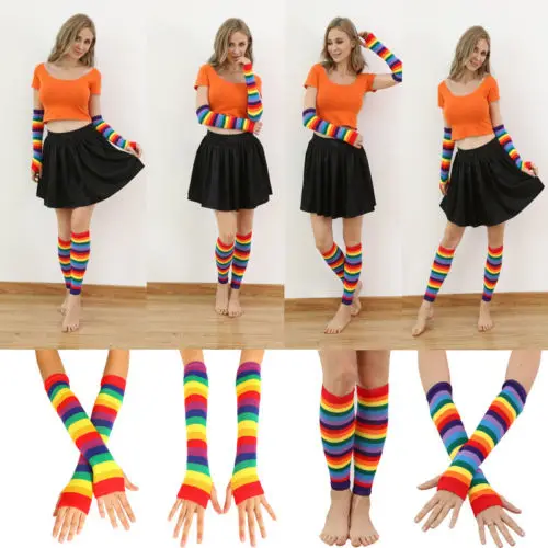 

Fashion Women's Sunscreen Rainbow Socks Gloves Thigh Striped Slim Leg colour