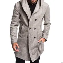 Зимнее мужское шерстяное пальто в британском стиле, повседневное пальто, куртка, Мужская тонкая двубортная верхняя одежда с капюшоном, теплое зимнее пальто